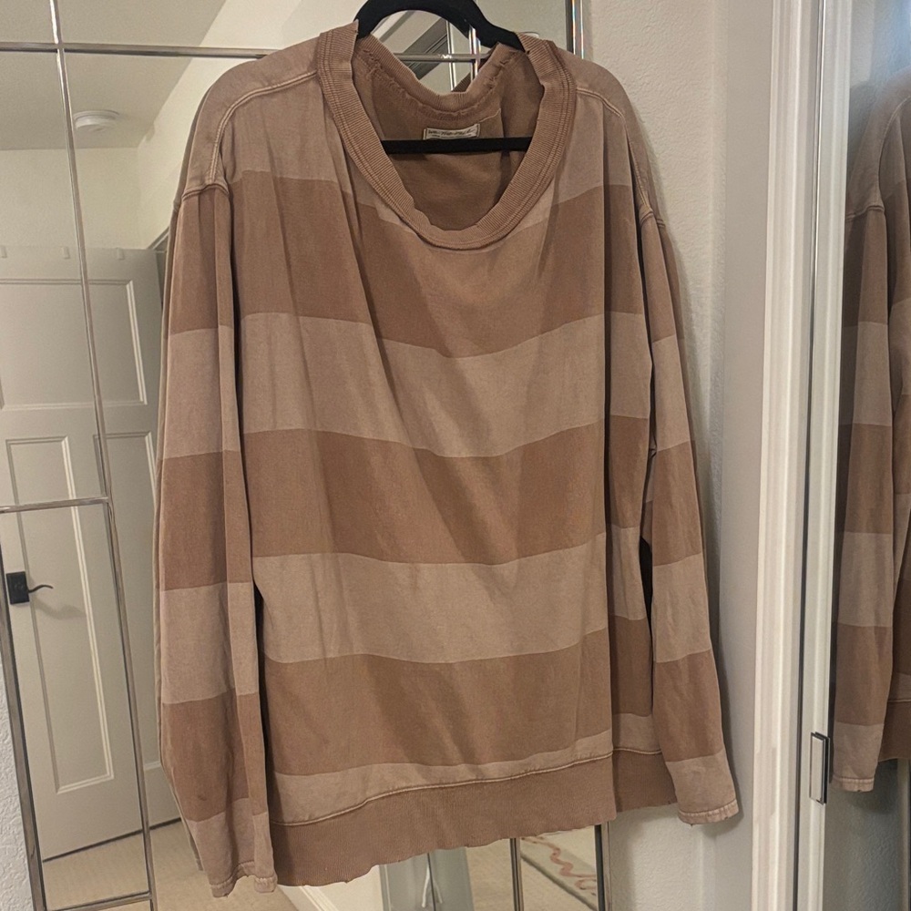We The Free Brown and Tan Striped Long Sleeve Top